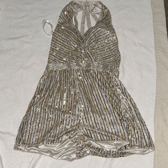 Mac Duggal Gold Sequin Halter Romper | Sz 4 - Picture 2 of 7